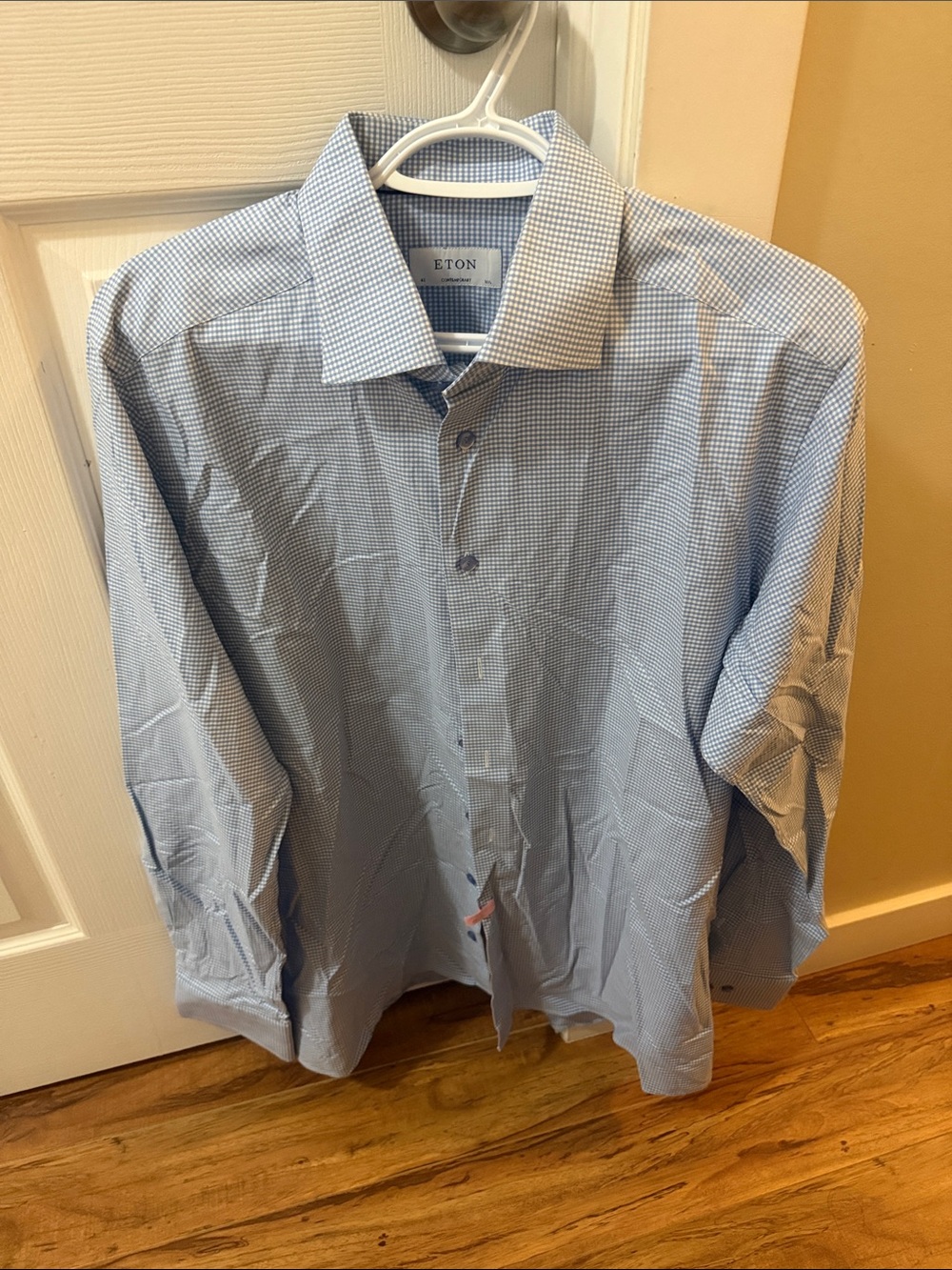 Eton Blue Micro-Check Spread-Collar Dress Shirt